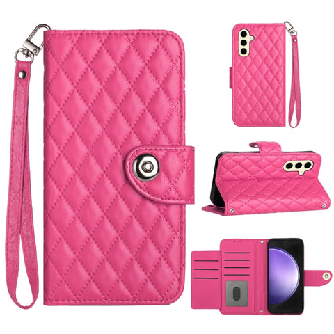 Rhombic Texture Flip Leather Phone Case with Lanyard, For Samsung Galaxy A15 5G, For Samsung Galaxy A55, For Samsung Galaxy A35, For Samsung Galaxy S24 Ultra 5G, For Samsung Galaxy S24+ 5G, For Samsung Galaxy S24 5G, For Samsung Galaxy A05             ...