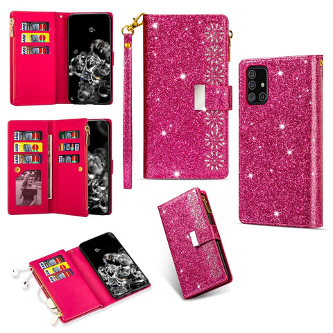 Multi-card Slots Starry Sky Laser Carving Glitter Zipper Horizontal Flip Leather Case with Holder & Wallet & Lanyard, For Samsung Galaxy A51, For Samsung Galaxy A81 / Note 10 Lite / M60s, For Samsung Galaxy A91 / S10 Lite / M80s                        ...