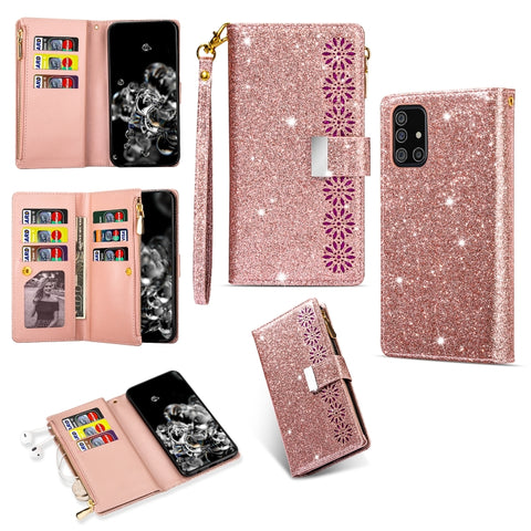 Multi-card Slots Starry Sky Laser Carving Glitter Zipper Horizontal Flip Leather Case with Holder & Wallet & Lanyard, For Samsung Galaxy A51, For Samsung Galaxy A81 / Note 10 Lite / M60s, For Samsung Galaxy A91 / S10 Lite / M80s                        ...