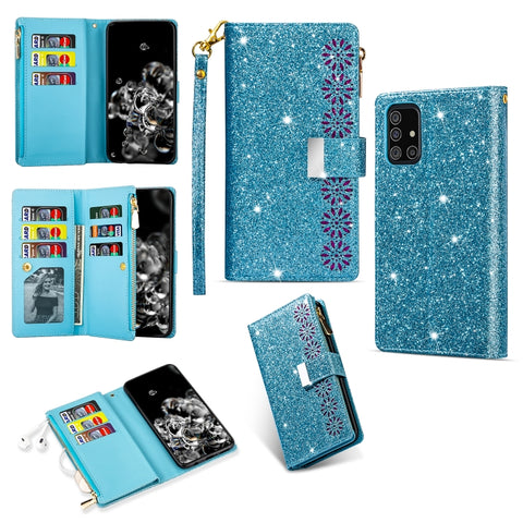 Multi-card Slots Starry Sky Laser Carving Glitter Zipper Horizontal Flip Leather Case with Holder & Wallet & Lanyard, For Samsung Galaxy A51, For Samsung Galaxy A81 / Note 10 Lite / M60s, For Samsung Galaxy A91 / S10 Lite / M80s                        ...
