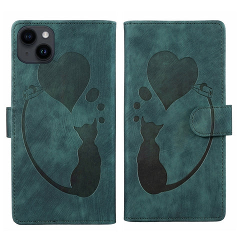 Pen Heart Cat Embossed Leather Phone Case, For iPhone 14 Plus, For iPhone 14, For iPhone 14 Pro, For iPhone 14 Pro Max, For iPhone 7 / 8 / SE 2022, For iPhone 13 Pro Max, For iPhone 13 Pro, For iPhone 13