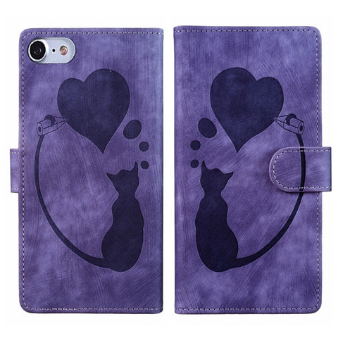 Pen Heart Cat Embossed Leather Phone Case, For iPhone 14 Plus, For iPhone 14, For iPhone 14 Pro, For iPhone 14 Pro Max, For iPhone 7 / 8 / SE 2022, For iPhone 13 Pro Max, For iPhone 13 Pro, For iPhone 13