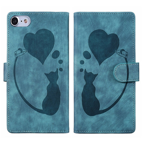 Pen Heart Cat Embossed Leather Phone Case, For iPhone 14 Plus, For iPhone 14, For iPhone 14 Pro, For iPhone 14 Pro Max, For iPhone 7 / 8 / SE 2022, For iPhone 13 Pro Max, For iPhone 13 Pro, For iPhone 13