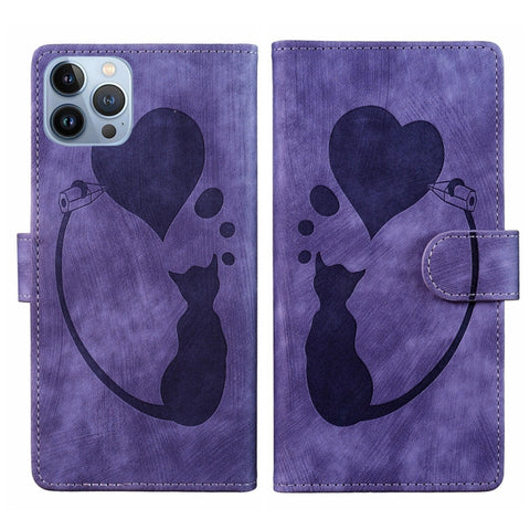 Pen Heart Cat Embossed Leather Phone Case, For iPhone 14 Plus, For iPhone 14, For iPhone 14 Pro, For iPhone 14 Pro Max, For iPhone 7 / 8 / SE 2022, For iPhone 13 Pro Max, For iPhone 13 Pro, For iPhone 13