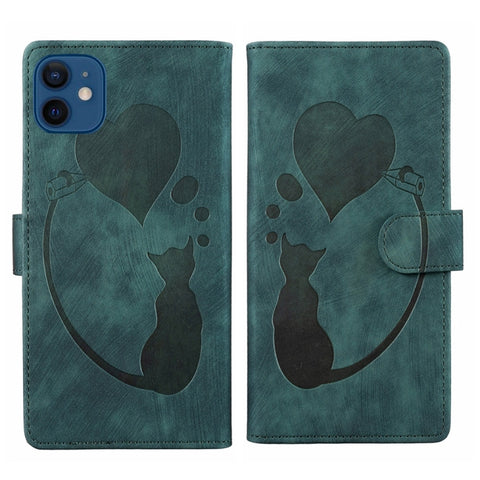 Pen Heart Cat Embossed Leather Phone Case, For iPhone 13 mini, For iPhone 12, For iPhone 12 Pro Max, For iPhone 12 Pro, For iPhone 12 mini, For iPhone 11 Pro Max, For iPhone 11, For iPhone 11 Pro