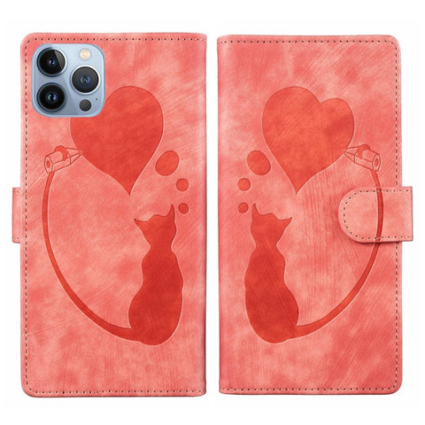 Pen Heart Cat Embossed Leather Phone Case, For iPhone 13 mini, For iPhone 12, For iPhone 12 Pro Max, For iPhone 12 Pro, For iPhone 12 mini, For iPhone 11 Pro Max, For iPhone 11, For iPhone 11 Pro