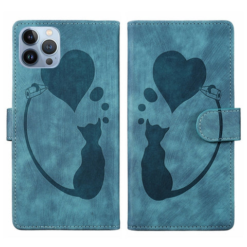 Pen Heart Cat Embossed Leather Phone Case, For iPhone 13 mini, For iPhone 12, For iPhone 12 Pro Max, For iPhone 12 Pro, For iPhone 12 mini, For iPhone 11 Pro Max, For iPhone 11, For iPhone 11 Pro