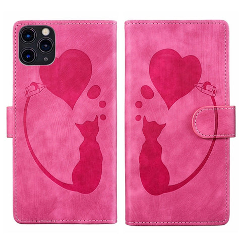 Pen Heart Cat Embossed Leather Phone Case, For iPhone 13 mini, For iPhone 12, For iPhone 12 Pro Max, For iPhone 12 Pro, For iPhone 12 mini, For iPhone 11 Pro Max, For iPhone 11, For iPhone 11 Pro