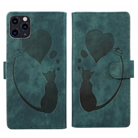 Pen Heart Cat Embossed Leather Phone Case, For iPhone 13 mini, For iPhone 12, For iPhone 12 Pro Max, For iPhone 12 Pro, For iPhone 12 mini, For iPhone 11 Pro Max, For iPhone 11, For iPhone 11 Pro