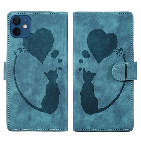 Pen Heart Cat Embossed Leather Phone Case, For iPhone 13 mini, For iPhone 12, For iPhone 12 Pro Max, For iPhone 12 Pro, For iPhone 12 mini, For iPhone 11 Pro Max, For iPhone 11, For iPhone 11 Pro