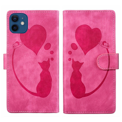 Pen Heart Cat Embossed Leather Phone Case, For iPhone 13 mini, For iPhone 12, For iPhone 12 Pro Max, For iPhone 12 Pro, For iPhone 12 mini, For iPhone 11 Pro Max, For iPhone 11, For iPhone 11 Pro