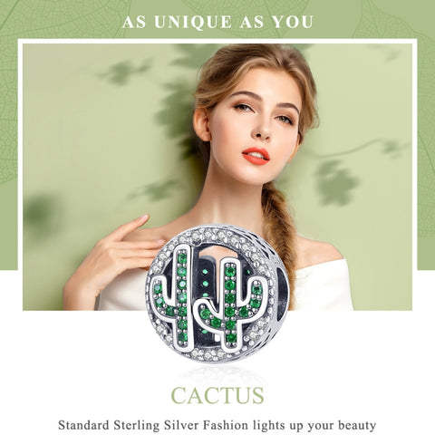 S925 Sterling Silver Pendant Vigor Cactus Beads DIY Bracelet Necklace Accessories