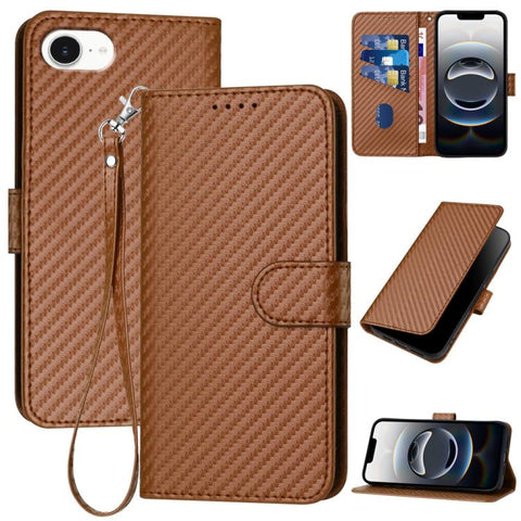YX0070 Carbon Fiber Buckle Leather Phone Case with Lanyard, For iPhone 18 Pro / 17 Pro, For iPhone 18 Pro Max / 17 Pro Max, For iPhone 17e / 16e, For iPhone 17, For iPhone Air, For iPhone 16 Pro Max