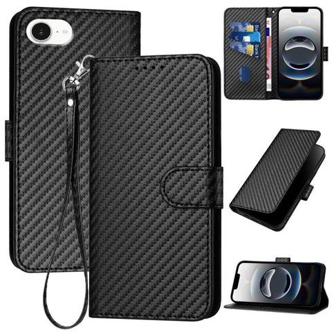 YX0070 Carbon Fiber Buckle Leather Phone Case with Lanyard, For iPhone 18 Pro / 17 Pro, For iPhone 18 Pro Max / 17 Pro Max, For iPhone 17e / 16e, For iPhone 17, For iPhone Air, For iPhone 16 Pro Max