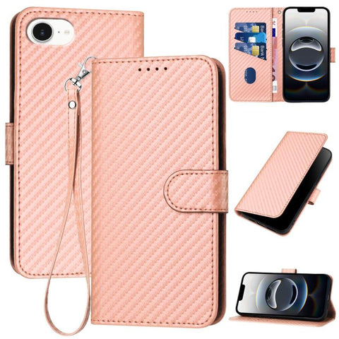 YX0070 Carbon Fiber Buckle Leather Phone Case with Lanyard, For iPhone 18 Pro / 17 Pro, For iPhone 18 Pro Max / 17 Pro Max, For iPhone 17e / 16e, For iPhone 17, For iPhone Air, For iPhone 16 Pro Max