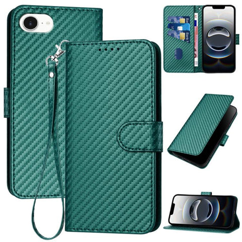YX0070 Carbon Fiber Buckle Leather Phone Case with Lanyard, For iPhone 18 Pro / 17 Pro, For iPhone 18 Pro Max / 17 Pro Max, For iPhone 17e / 16e, For iPhone 17, For iPhone Air, For iPhone 16 Pro Max