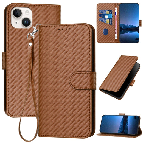 YX0070 Carbon Fiber Buckle Leather Phone Case with Lanyard, For iPhone 16 Pro, For iPhone 16 Plus, For iPhone 16, For iPhone 15 Pro Max, For iPhone 15 Pro, For iPhone 15 Plus