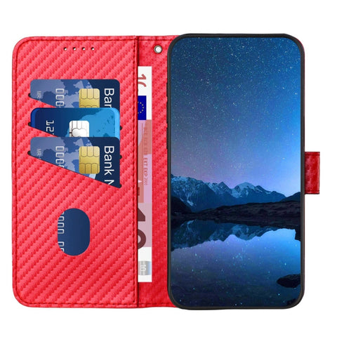 YX0070 Carbon Fiber Buckle Leather Phone Case with Lanyard, For iPhone 15, For iPhone 14 Plus, For iPhone 14, For iPhone 14 Pro, For iPhone 14 Pro Max, For iPhone SE 2022 / SE 2020 / 8 / 7