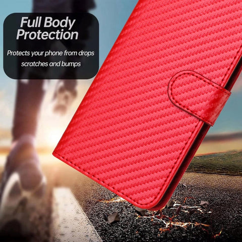 YX0070 Carbon Fiber Buckle Leather Phone Case with Lanyard, For iPhone 15, For iPhone 14 Plus, For iPhone 14, For iPhone 14 Pro, For iPhone 14 Pro Max, For iPhone SE 2022 / SE 2020 / 8 / 7