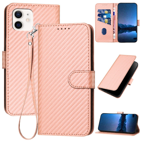YX0070 Carbon Fiber Buckle Leather Phone Case with Lanyard, For iPhone 12 mini, For iPhone 11 Pro Max, For iPhone 11, For iPhone 11 Pro, For iPhone X / XS, For iPhone XR