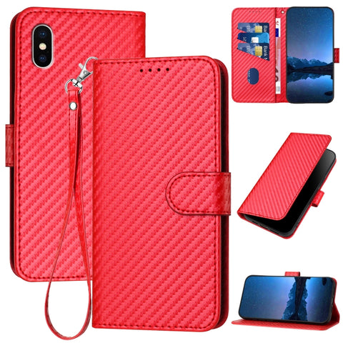 YX0070 Carbon Fiber Buckle Leather Phone Case with Lanyard, For iPhone XS Max, For iPhone 8 Plus / 7 Plus