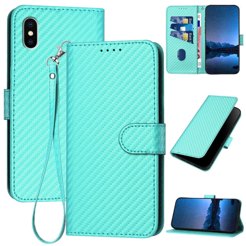 YX0070 Carbon Fiber Buckle Leather Phone Case with Lanyard, For iPhone XS Max, For iPhone 8 Plus / 7 Plus