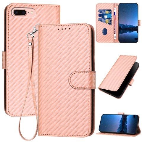 YX0070 Carbon Fiber Buckle Leather Phone Case with Lanyard, For iPhone XS Max, For iPhone 8 Plus / 7 Plus