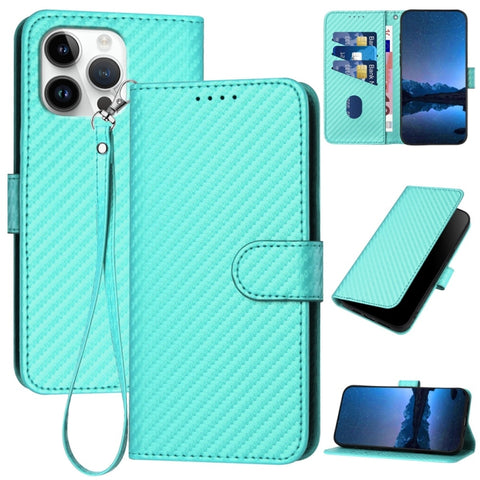 YX0070 Carbon Fiber Buckle Leather Phone Case with Lanyard, For iPhone 18 Pro / 17 Pro, For iPhone 18 Pro Max / 17 Pro Max, For iPhone 17e / 16e, For iPhone 17, For iPhone Air, For iPhone 16 Pro Max