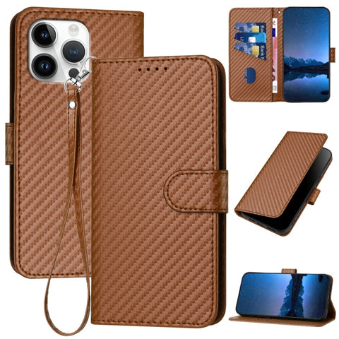 YX0070 Carbon Fiber Buckle Leather Phone Case with Lanyard, For iPhone 18 Pro / 17 Pro, For iPhone 18 Pro Max / 17 Pro Max, For iPhone 17e / 16e, For iPhone 17, For iPhone Air, For iPhone 16 Pro Max
