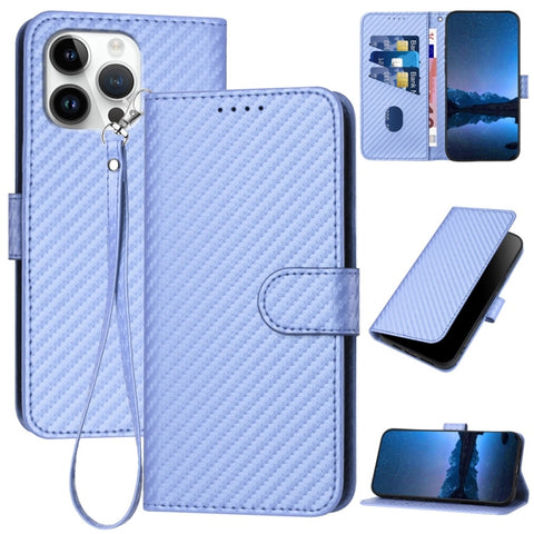 YX0070 Carbon Fiber Buckle Leather Phone Case with Lanyard, For iPhone 18 Pro / 17 Pro, For iPhone 18 Pro Max / 17 Pro Max, For iPhone 17e / 16e, For iPhone 17, For iPhone Air, For iPhone 16 Pro Max