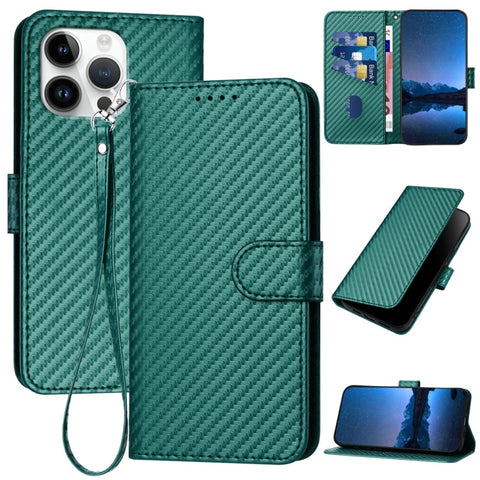 YX0070 Carbon Fiber Buckle Leather Phone Case with Lanyard, For iPhone 18 Pro / 17 Pro, For iPhone 18 Pro Max / 17 Pro Max, For iPhone 17e / 16e, For iPhone 17, For iPhone Air, For iPhone 16 Pro Max