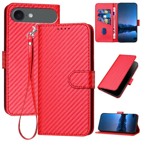 YX0070 Carbon Fiber Buckle Leather Phone Case with Lanyard, For iPhone 18 Pro / 17 Pro, For iPhone 18 Pro Max / 17 Pro Max, For iPhone 17e / 16e, For iPhone 17, For iPhone Air, For iPhone 16 Pro Max
