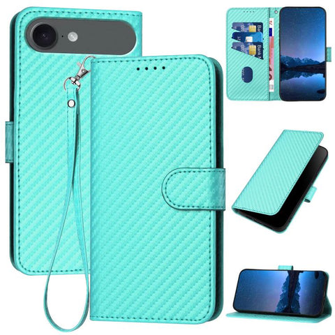 YX0070 Carbon Fiber Buckle Leather Phone Case with Lanyard, For iPhone 18 Pro / 17 Pro, For iPhone 18 Pro Max / 17 Pro Max, For iPhone 17e / 16e, For iPhone 17, For iPhone Air, For iPhone 16 Pro Max