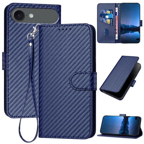 YX0070 Carbon Fiber Buckle Leather Phone Case with Lanyard, For iPhone 18 Pro / 17 Pro, For iPhone 18 Pro Max / 17 Pro Max, For iPhone 17e / 16e, For iPhone 17, For iPhone Air, For iPhone 16 Pro Max
