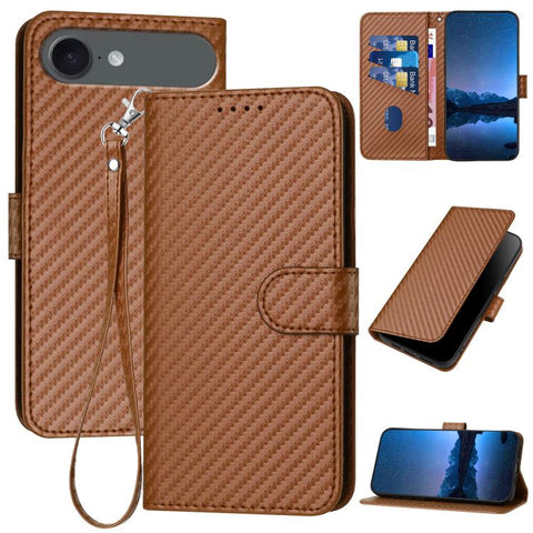 YX0070 Carbon Fiber Buckle Leather Phone Case with Lanyard, For iPhone 18 Pro / 17 Pro, For iPhone 18 Pro Max / 17 Pro Max, For iPhone 17e / 16e, For iPhone 17, For iPhone Air, For iPhone 16 Pro Max