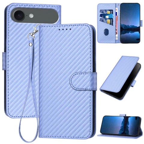 YX0070 Carbon Fiber Buckle Leather Phone Case with Lanyard, For iPhone 18 Pro / 17 Pro, For iPhone 18 Pro Max / 17 Pro Max, For iPhone 17e / 16e, For iPhone 17, For iPhone Air, For iPhone 16 Pro Max