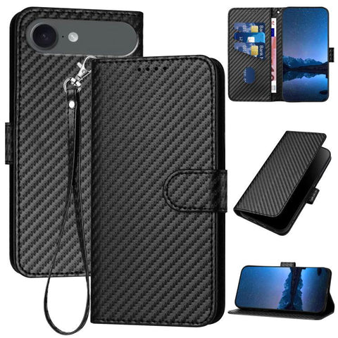 YX0070 Carbon Fiber Buckle Leather Phone Case with Lanyard, For iPhone 18 Pro / 17 Pro, For iPhone 18 Pro Max / 17 Pro Max, For iPhone 17e / 16e, For iPhone 17, For iPhone Air, For iPhone 16 Pro Max