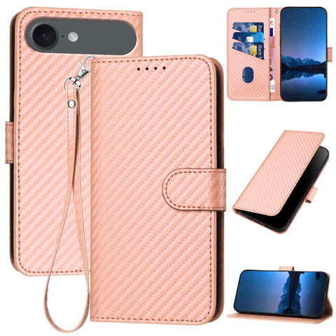 YX0070 Carbon Fiber Buckle Leather Phone Case with Lanyard, For iPhone 18 Pro / 17 Pro, For iPhone 18 Pro Max / 17 Pro Max, For iPhone 17e / 16e, For iPhone 17, For iPhone Air, For iPhone 16 Pro Max