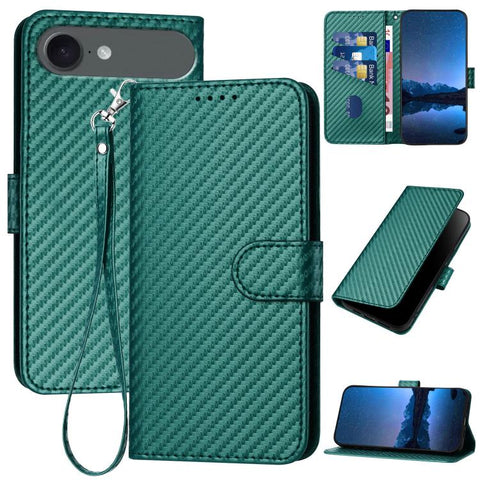 YX0070 Carbon Fiber Buckle Leather Phone Case with Lanyard, For iPhone 18 Pro / 17 Pro, For iPhone 18 Pro Max / 17 Pro Max, For iPhone 17e / 16e, For iPhone 17, For iPhone Air, For iPhone 16 Pro Max