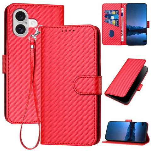 YX0070 Carbon Fiber Buckle Leather Phone Case with Lanyard, For iPhone 18 Pro / 17 Pro, For iPhone 18 Pro Max / 17 Pro Max, For iPhone 17e / 16e, For iPhone 17, For iPhone Air, For iPhone 16 Pro Max