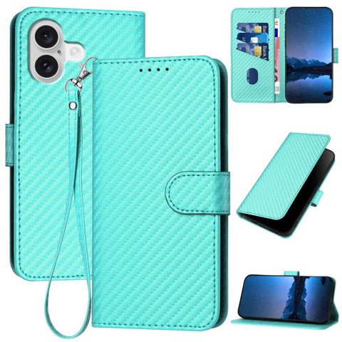 YX0070 Carbon Fiber Buckle Leather Phone Case with Lanyard, For iPhone 18 Pro / 17 Pro, For iPhone 18 Pro Max / 17 Pro Max, For iPhone 17e / 16e, For iPhone 17, For iPhone Air, For iPhone 16 Pro Max