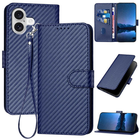 YX0070 Carbon Fiber Buckle Leather Phone Case with Lanyard, For iPhone 18 Pro / 17 Pro, For iPhone 18 Pro Max / 17 Pro Max, For iPhone 17e / 16e, For iPhone 17, For iPhone Air, For iPhone 16 Pro Max