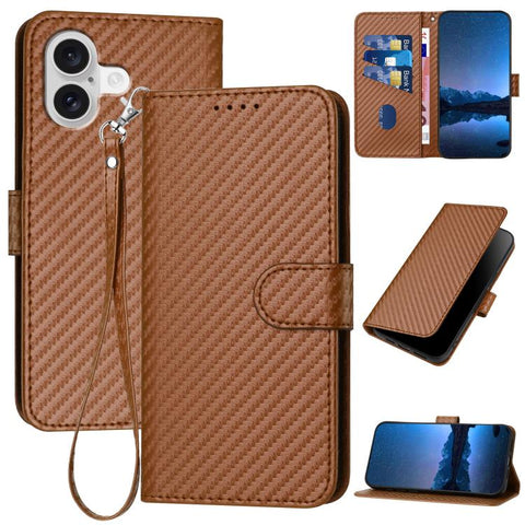 YX0070 Carbon Fiber Buckle Leather Phone Case with Lanyard, For iPhone 18 Pro / 17 Pro, For iPhone 18 Pro Max / 17 Pro Max, For iPhone 17e / 16e, For iPhone 17, For iPhone Air, For iPhone 16 Pro Max