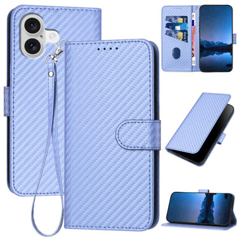 YX0070 Carbon Fiber Buckle Leather Phone Case with Lanyard, For iPhone 18 Pro / 17 Pro, For iPhone 18 Pro Max / 17 Pro Max, For iPhone 17e / 16e, For iPhone 17, For iPhone Air, For iPhone 16 Pro Max