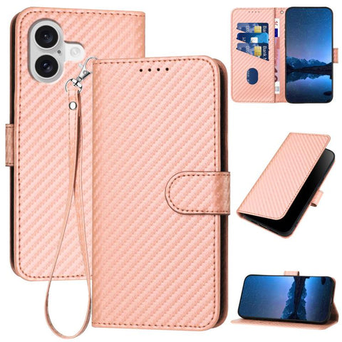 YX0070 Carbon Fiber Buckle Leather Phone Case with Lanyard, For iPhone 18 Pro / 17 Pro, For iPhone 18 Pro Max / 17 Pro Max, For iPhone 17e / 16e, For iPhone 17, For iPhone Air, For iPhone 16 Pro Max