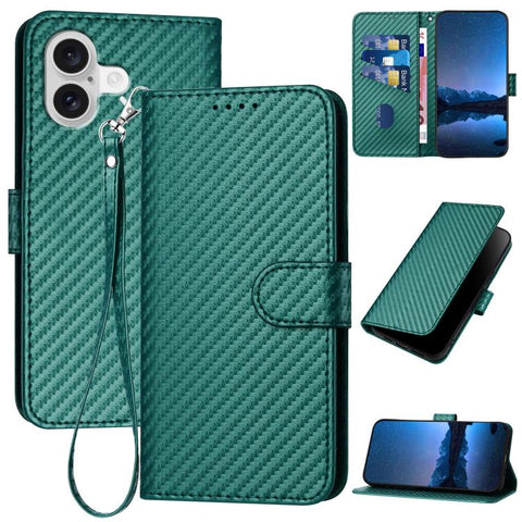YX0070 Carbon Fiber Buckle Leather Phone Case with Lanyard, For iPhone 18 Pro / 17 Pro, For iPhone 18 Pro Max / 17 Pro Max, For iPhone 17e / 16e, For iPhone 17, For iPhone Air, For iPhone 16 Pro Max