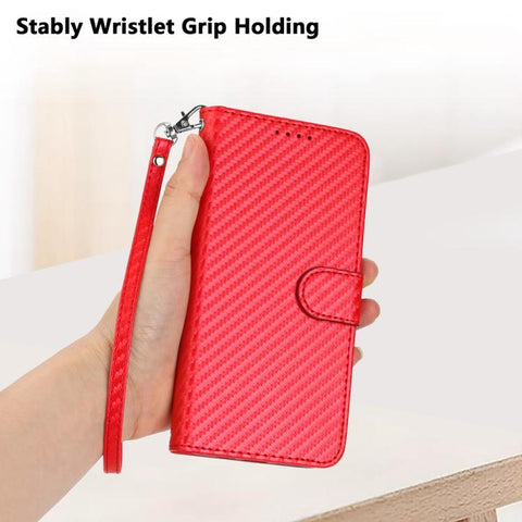 YX0070 Carbon Fiber Buckle Leather Phone Case with Lanyard, For iPhone 18 Pro / 17 Pro, For iPhone 18 Pro Max / 17 Pro Max, For iPhone 17e / 16e, For iPhone 17, For iPhone Air, For iPhone 16 Pro Max
