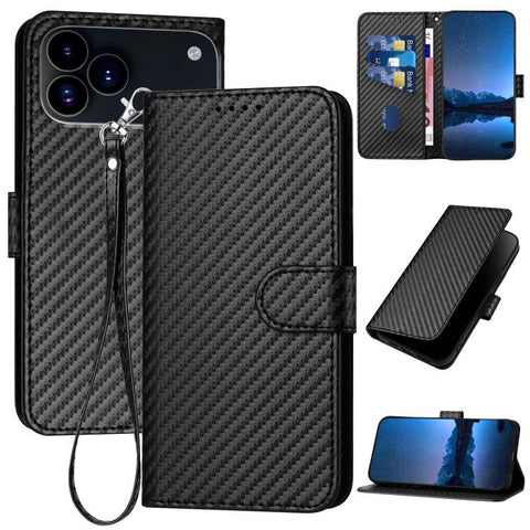 YX0070 Carbon Fiber Buckle Leather Phone Case with Lanyard, For iPhone 18 Pro / 17 Pro, For iPhone 18 Pro Max / 17 Pro Max, For iPhone 17e / 16e, For iPhone 17, For iPhone Air, For iPhone 16 Pro Max