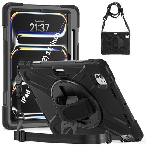 Rotatable Holder Silicone Hybrid PC Tablet Case with Shoulder Strap, For iPad Air 13 2026 / 2025 / 2024, For iPad Air 11 2026 / 2025 / 2024, For iPad Pro 13 2025 / 2024, For iPad Pro 11 2025 / 2024