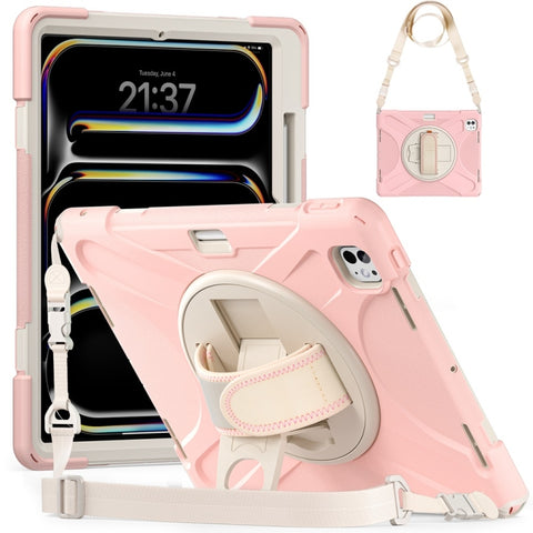 Rotatable Holder Silicone Hybrid PC Tablet Case with Shoulder Strap, For iPad Air 13 2026 / 2025 / 2024, For iPad Air 11 2026 / 2025 / 2024, For iPad Pro 13 2025 / 2024, For iPad Pro 11 2025 / 2024